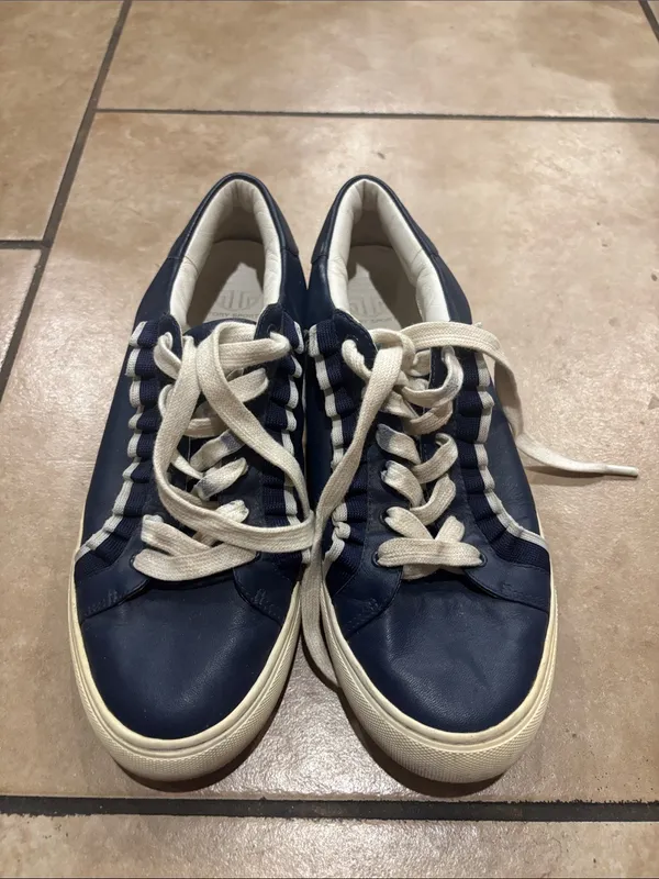 Tory Burch Tory Sport Navy Ruffle Leather Lace Up Sneakers - Image 2