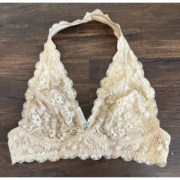 Intimately Free People Women's Galloon Lace Halter‎ Bra Top In Color Nude Sz S - Image 2