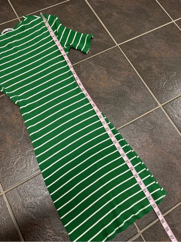Reformation Jeans Kendy Short Sleeve Knit Sweater Dress Striped Green Small - Image 12