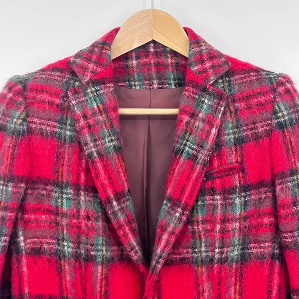 Vintage Mohair Wool‎ Blazer Women's Tartan Plaid Classic Jacket Red Size 4 Small - Image 8