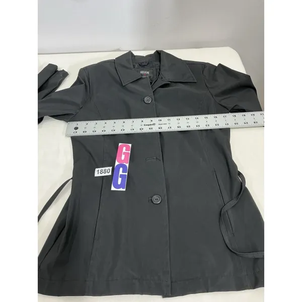 Womans Helium Outerwear Black Button Down Trench Coat Small - Image 4