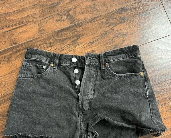 Ripped Black Jean Shorts Size 6 - Image 4