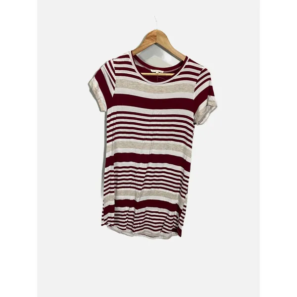 Wasabi + Mint Shirt Dress Womens Small Burgundy Striped Casual Crew Neck Mini - Image 2