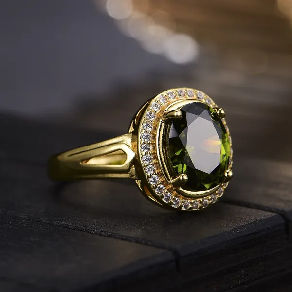 18K Gold Plated Adjustable Birthstone Crystal Green Peridot Ring for Women - Image 2
