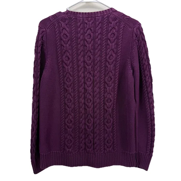 LL Bean Purple‎ Double L Mixed Cable Crew Neck Pullover Cotton Sweater LARGE Purple - Image 6