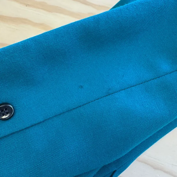 Lord & Taylor Vintage Teal Wool Flannel Blazer Collarless Button Front Jacket‎ 4 - Image 9