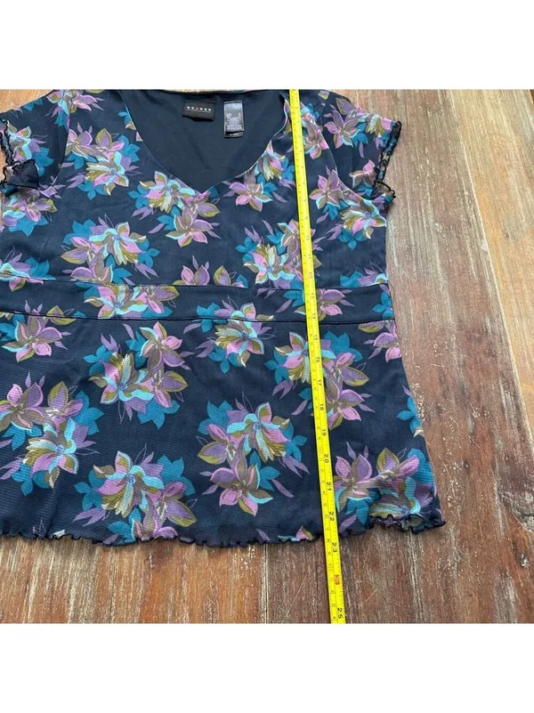 Axcess Liz Claiborne Y2K Floral Mesh Short Sleeve Tee Large - Image 9