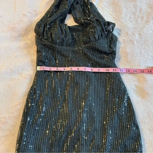 NWOT black sequined halter bodycon mini dress size 0 prom cocktail party dress - Image 8