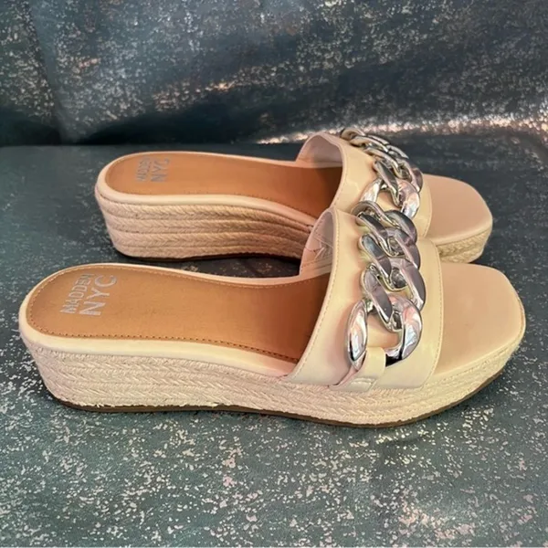 Madden NYC Cream Bone Chain Espadrille Platform Slide Sandals Cottagecore NEW 9 - Image 2