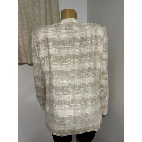 Executive Collection Womens Beige Linen Blend Plaid Skirt Suit Set Size 16 - Image 3