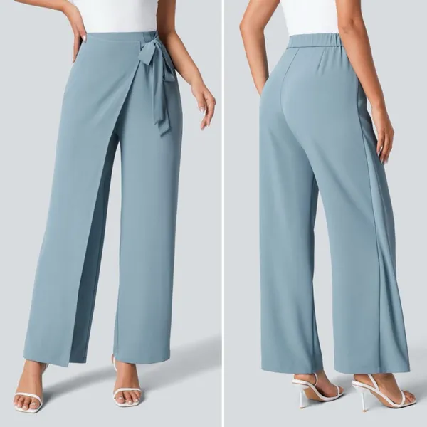 Halara Flex High Waisted Tie Side Wide Leg Work Pants Blue Wrap Size Medium - Image 11