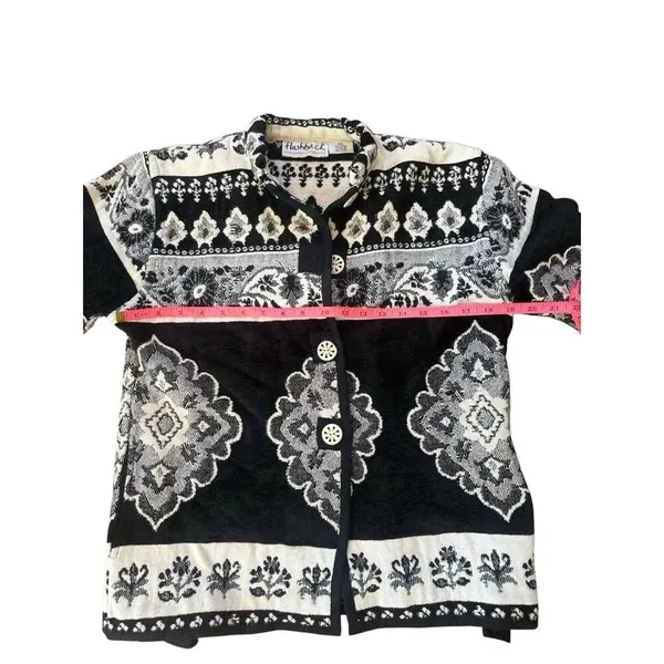 90s Vintage Flashback Tapestry Jacket Black and White P/L - Image 4