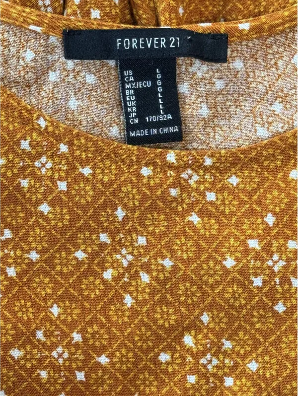 Forever 21 Mustard Yellow Floral Tiered Mini Dress Boho Cottagecore sz Large - Image 5