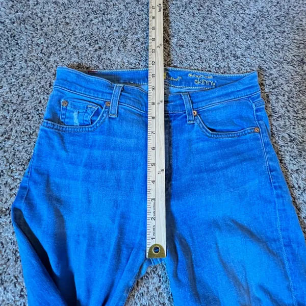7 For All Mankind High Waist Skinny Distressed Jeans Light Wash‎ Blue Size 28 - Image 5