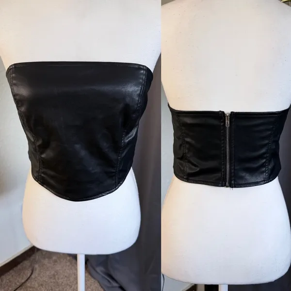 Kendall‎ & Kylie Black Faux Leather Corset Tube Top Y2K Festival Medium - Image 12