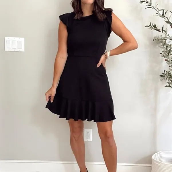 Women’s Ruffled Wrap Little Black Dress, Size M - Image 5