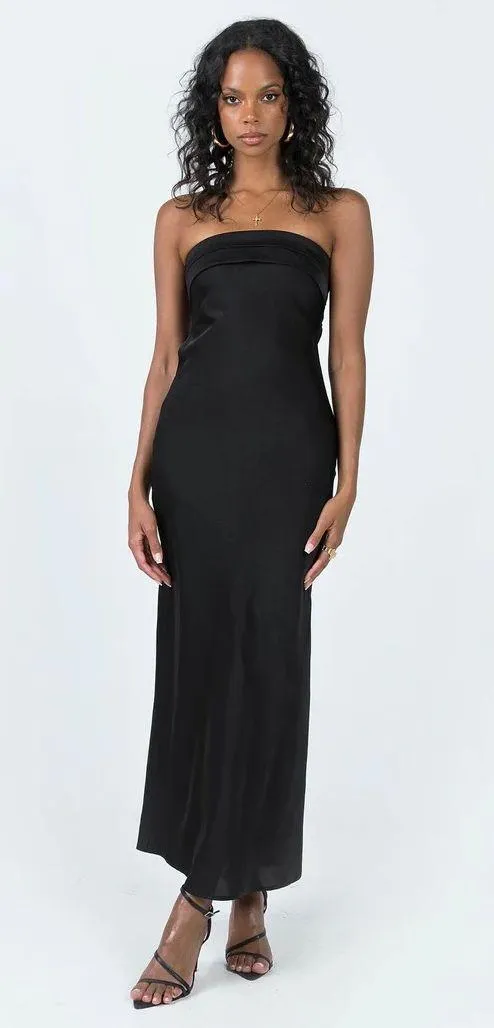 Black Strapless Midi Dress - Image 3