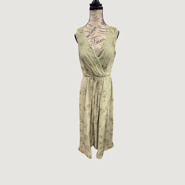 AW Bridal Penoy Pistachio Green Floral Maxi Dress US 8 V-Neck Chiffon Tie-Back - Image 3