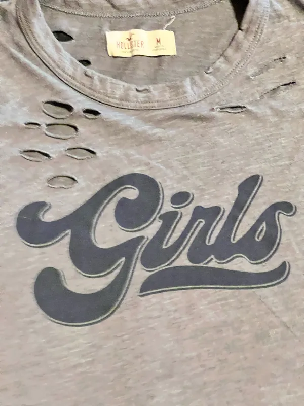 Womens medium Hollister gray "Girls" distressed graphic cropped tank top - Image 4