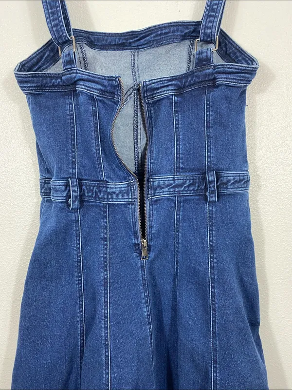 Free People Dark Indigo Denim Mini Dress Size L It has pockets on the sides. - Image 9
