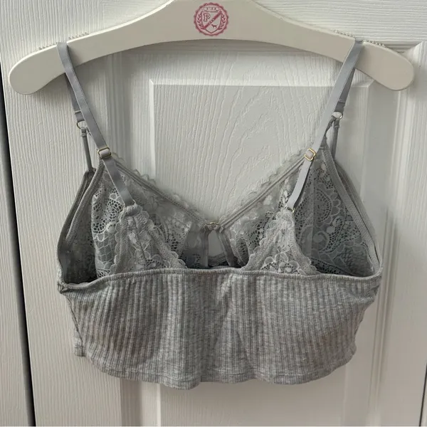 Aerie Ribbed Lace Bra Top in Medium Heather Gray - Image 3