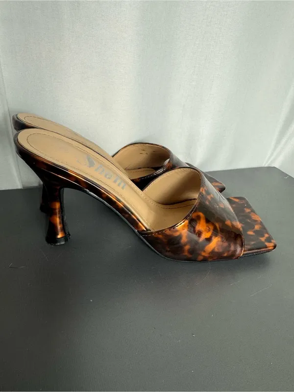 SHEIN Tortoiseshell Brown Square-Toe Slide Heels size 6 - Image 4