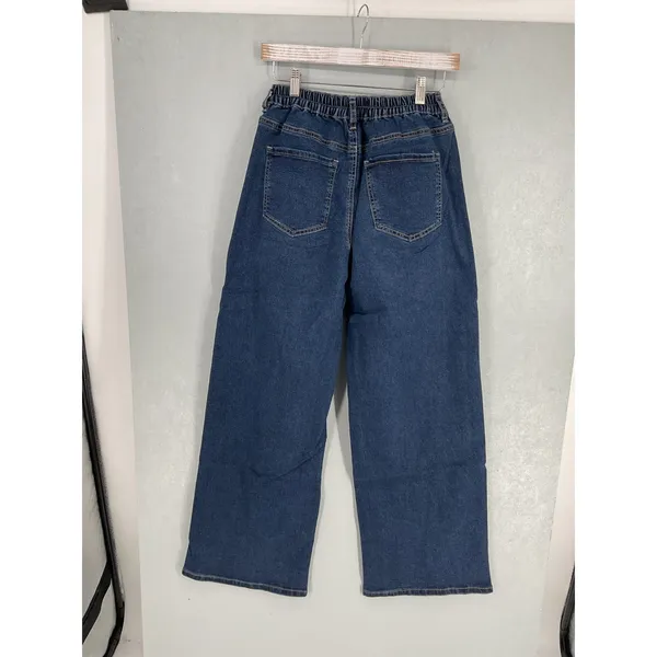 Madden NYC Womens Wide Leg Jeans Crossover Waist Blue Denim Medium 8-10 - Image 8