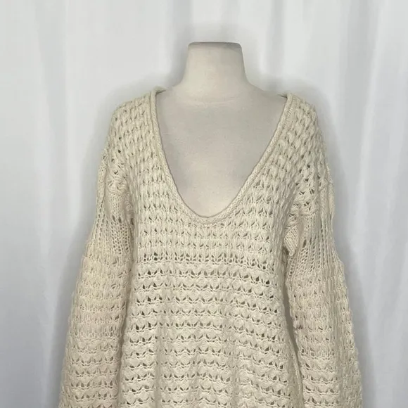 FREE PEOPLE Crashing Waves Scoop Neck Sweater Solid Cream Pullover Knit Small - Image 3