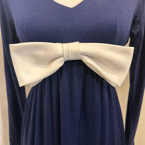 VTG‎ 70s Blue Bucolic Maxi Dress Bow Accent Boho Hippie Victorian Edwardian XS - Image 6