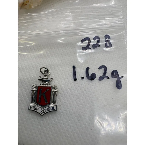 Vintage 1972 High School Crest Charm‎ Red Enamel Letter K Silver Tone Pendant - Image 5