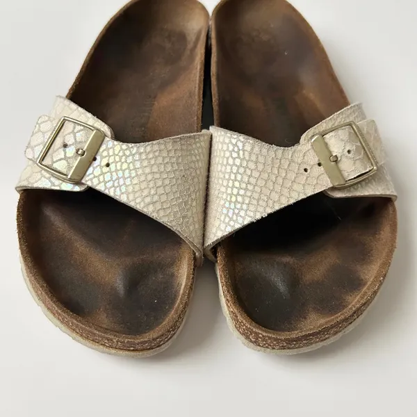 Birkenstock Madrid Sandals Suede Leather Cream Snake Iridescent Size EU 40 US 9 - Image 2