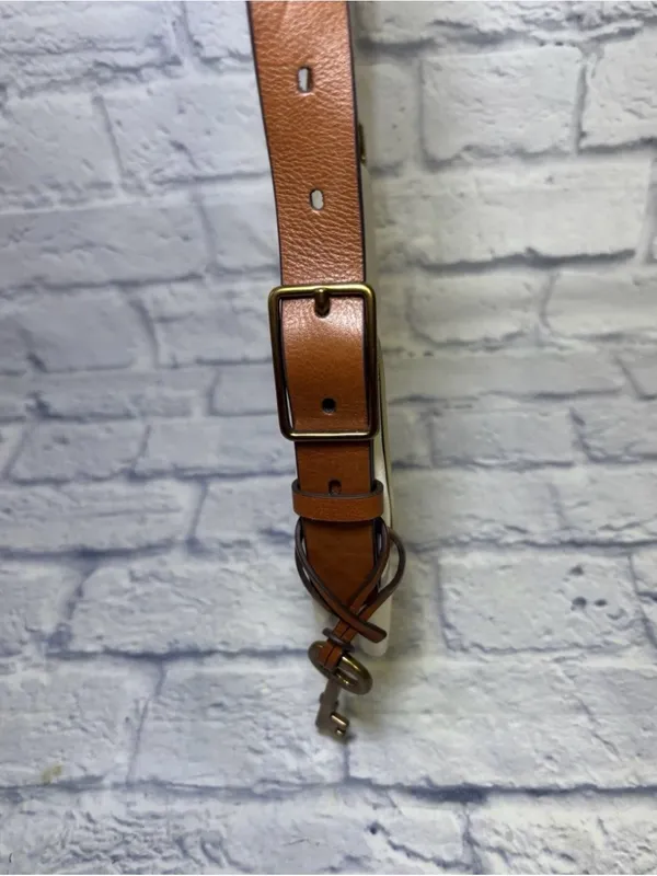 Vintage Fossil Harper Saddle Ivory Cream Leather Crossbody Bag Y2K Key Charm - Image 6