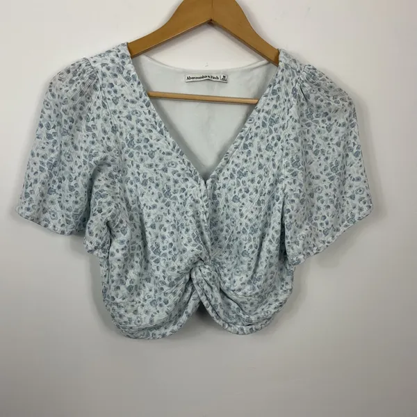 Abercrombie& Fitch Womens Cropped Knot Front Top Floral Print Short Sleeve M - Image 2