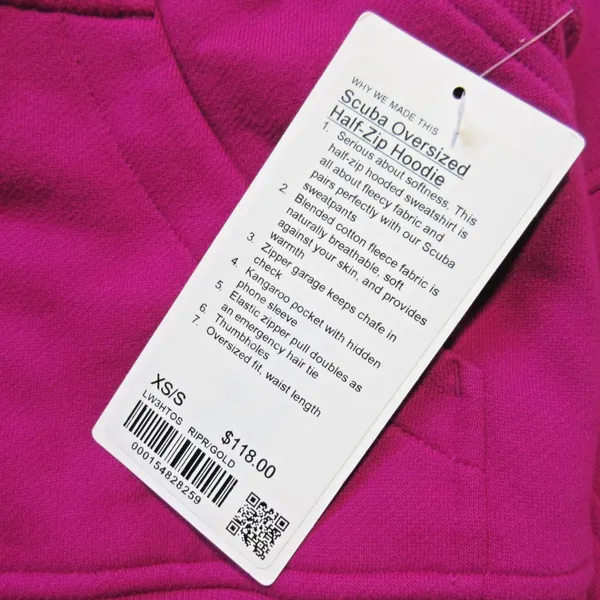 NWT Lululemon Scuba Oversized Half Zip Hoodie Ripened Raspberry Sweatshirt XS/S - Image 2