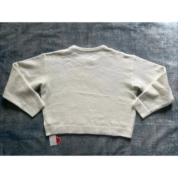 NWT! Cider White Relaxed Fit Cropped Crewneck Knit Sweater Women's Large - Image 2