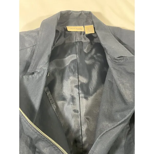 DKNY Jeans Asymmetrical Zip Jacket‎ Women Petite S Navy Moto Crop Biker Modern - Image 7
