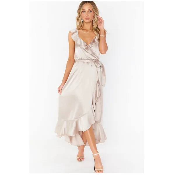 Show Me Your Mumu Dress Extra Small Samantha Ruffle NWT Show Me The Ring Satin - Image 3