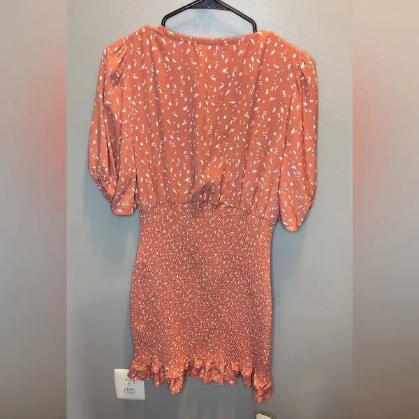 Abercrombie & Fitch‎ NEW Smocked Waist Mini Dress in Coral Pattern Size XL - Image 4