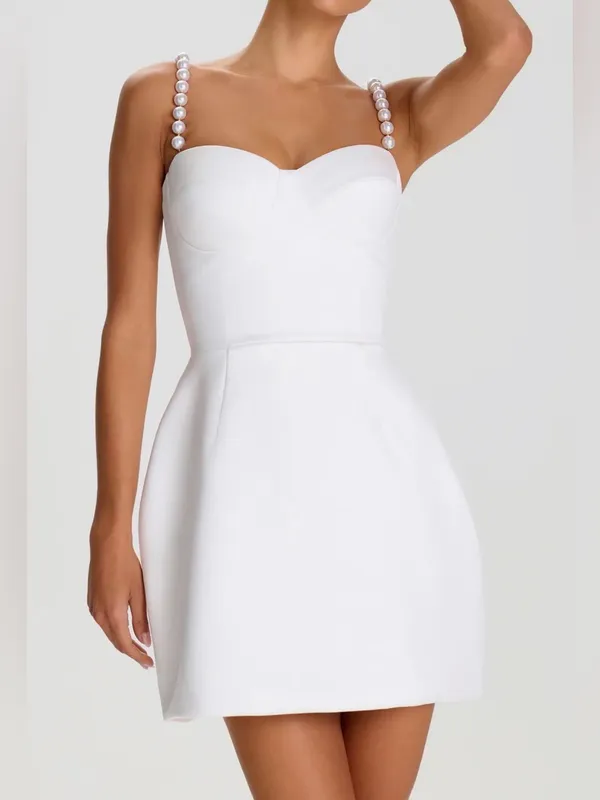 NEW NADINE MERABI Sia Crepe Tulip Cocktail White Minidress Sz 6 - Image 3