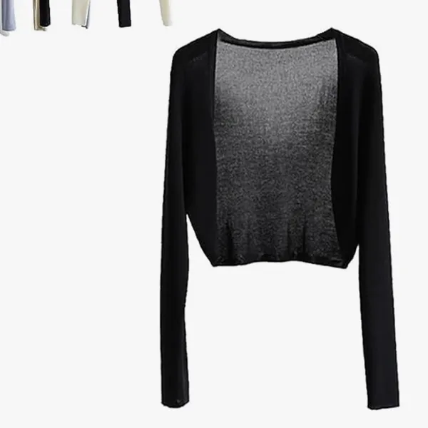 Thin cropped cardigan shawl/shrug Black - Image 4