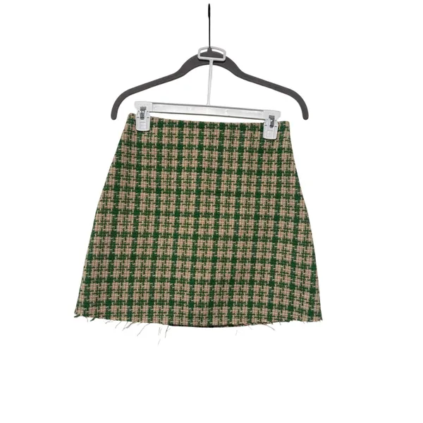 Princess Polly Green and Tan Tweed Mini Skirt US 4 - Image 2