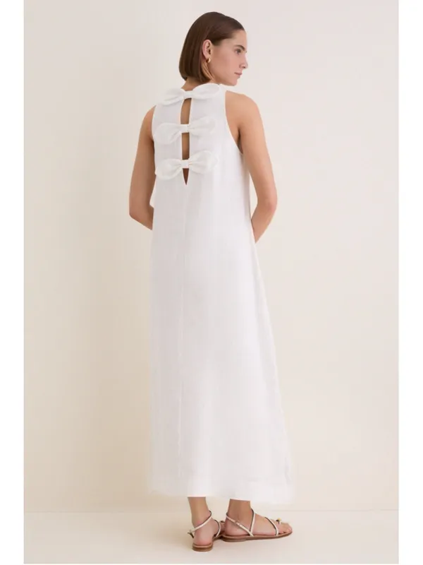 Tuckernuck White Linen Portia Dress Bow Back Breathable Classic Nautical Coastal - Image 5