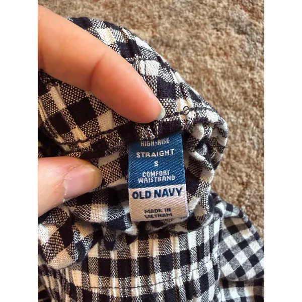 Old Navy Linen-Blend Straight-Leg Gingham Pants Black White Cropped - Image 5