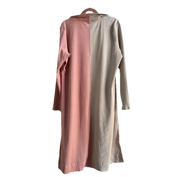 Daily Practice Anthropologie Pink Cream Color Block Ribbed Robe Duster XL - Image 7