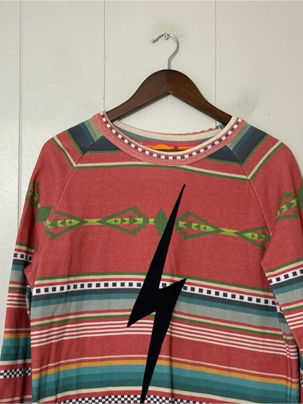 Aviator Nation Tulum Bolt Stitch Serape Sweatshirt Medium Pink Western Pullover - Image 3
