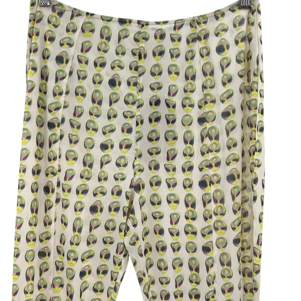Meshki Nora Mesh Straight Leg‎ Pant Sheer Alien Print Cream Green Size XL - Image 5