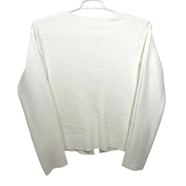 Bow‎ Front Cardigan Sweater Rhinestone Textured Knit Winter White Women's L - Image 4