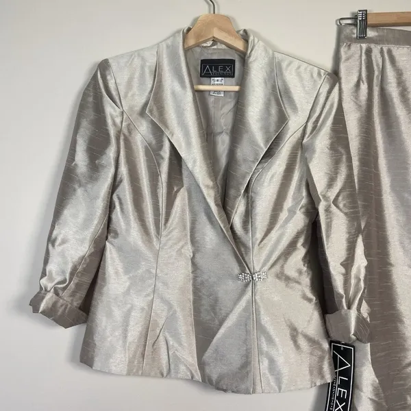 Alex Evenings Formal Suit Womens Size‎ 6 Champagne Shimmer Skirt Jacket Wedding - Image 3