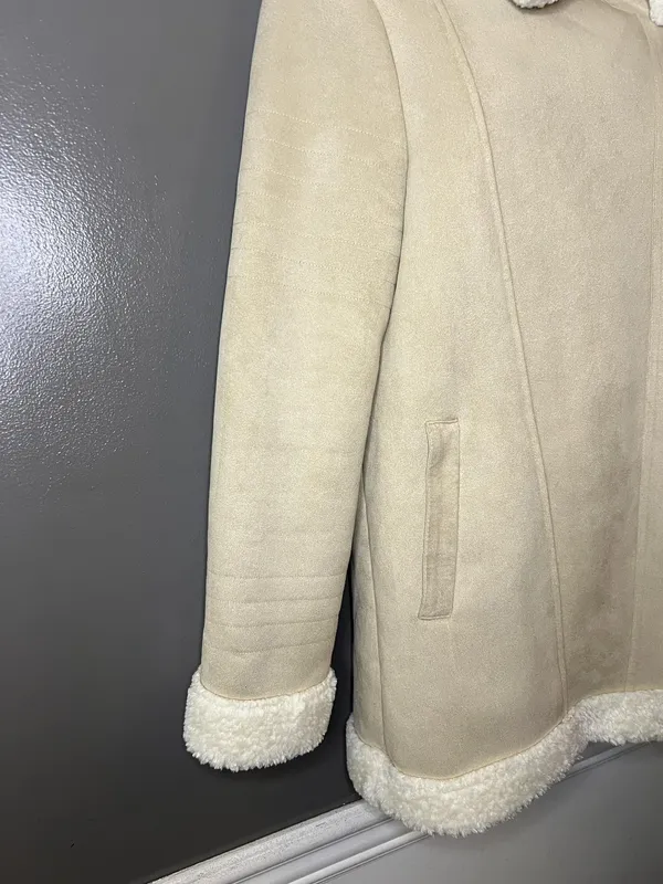 Show Me Your Mumu Jacket Womens Medium Beige Faux Shearling Sheldon Bomber Zip - Image 3