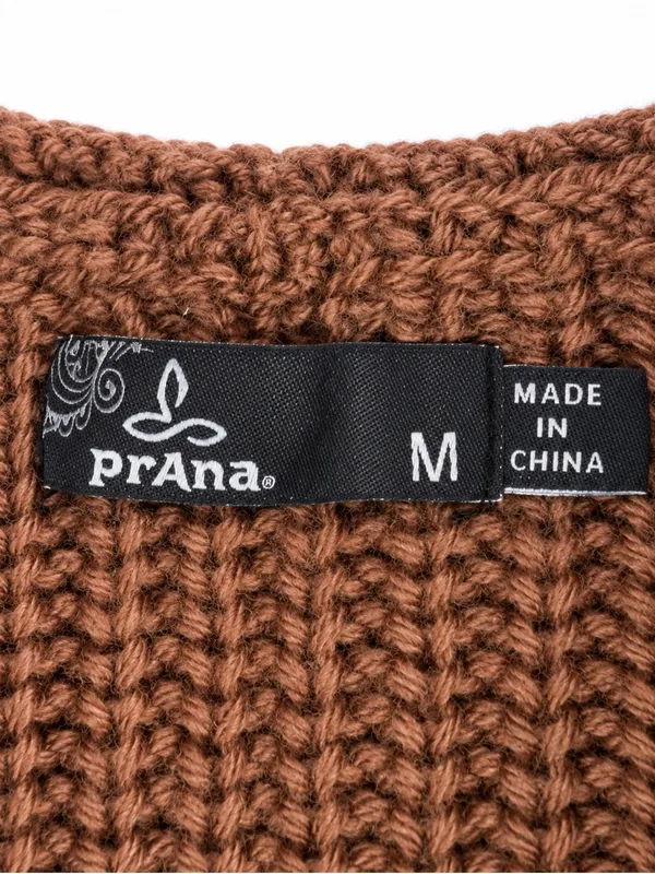 prAna Wool Blend Cowl Neck Sweater Medium Brown Striped Hem Pullover - Image 5